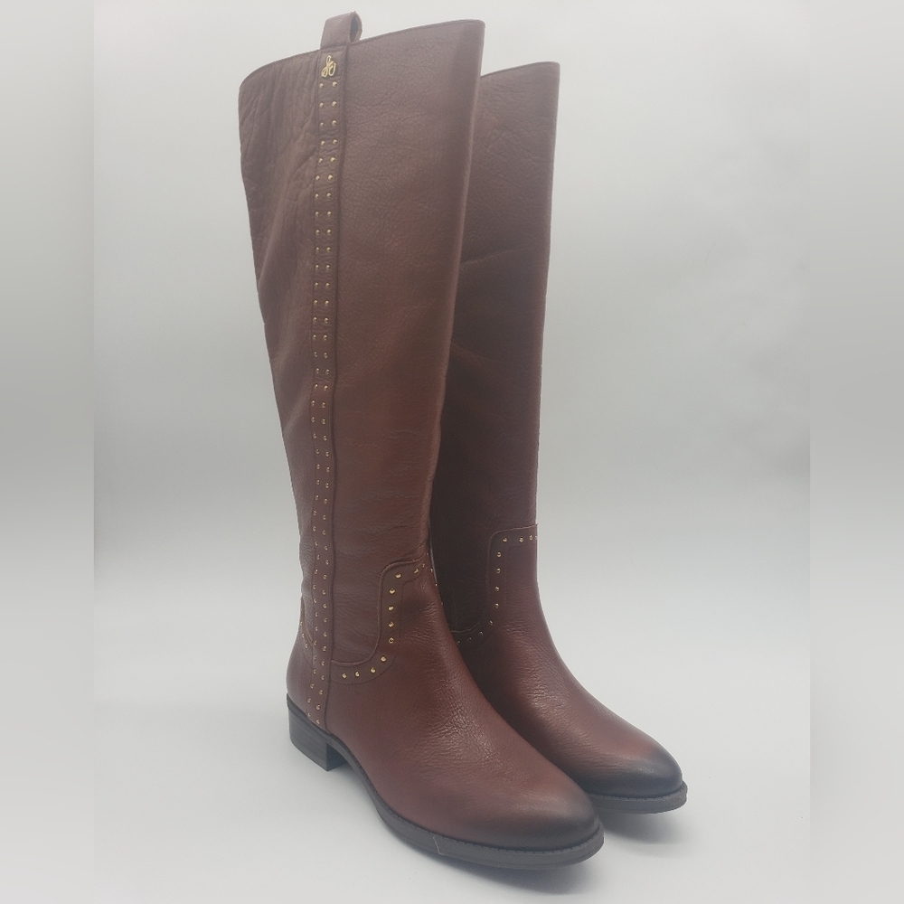 645- Sam Edelman Prina2 Red Wood Leather Women's Boots Size 6.5 Wide Calf NWT